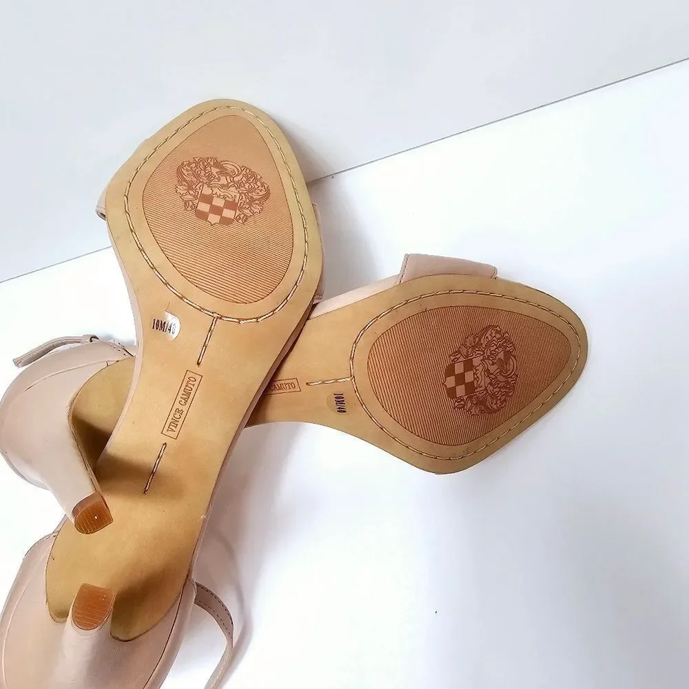 Vince Camuto Nude Court Leatjer Stiletto Sandals Size 10 LIKE NEW!